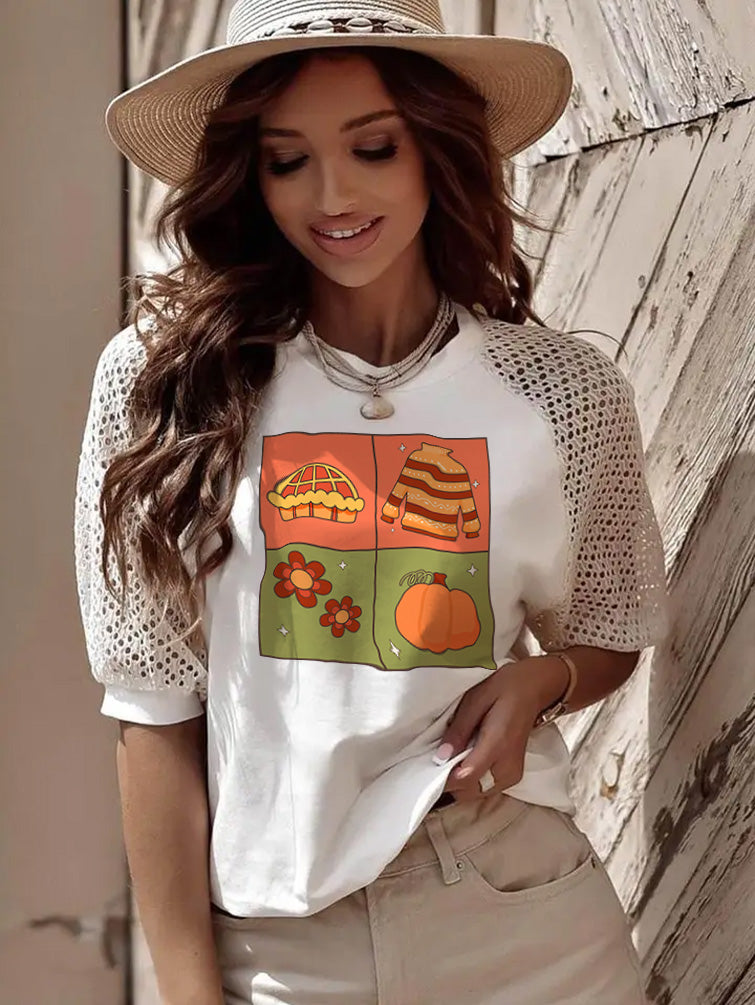 Thanksgiving Fall Harvest Patchwork Pumpkin Graphic Tee