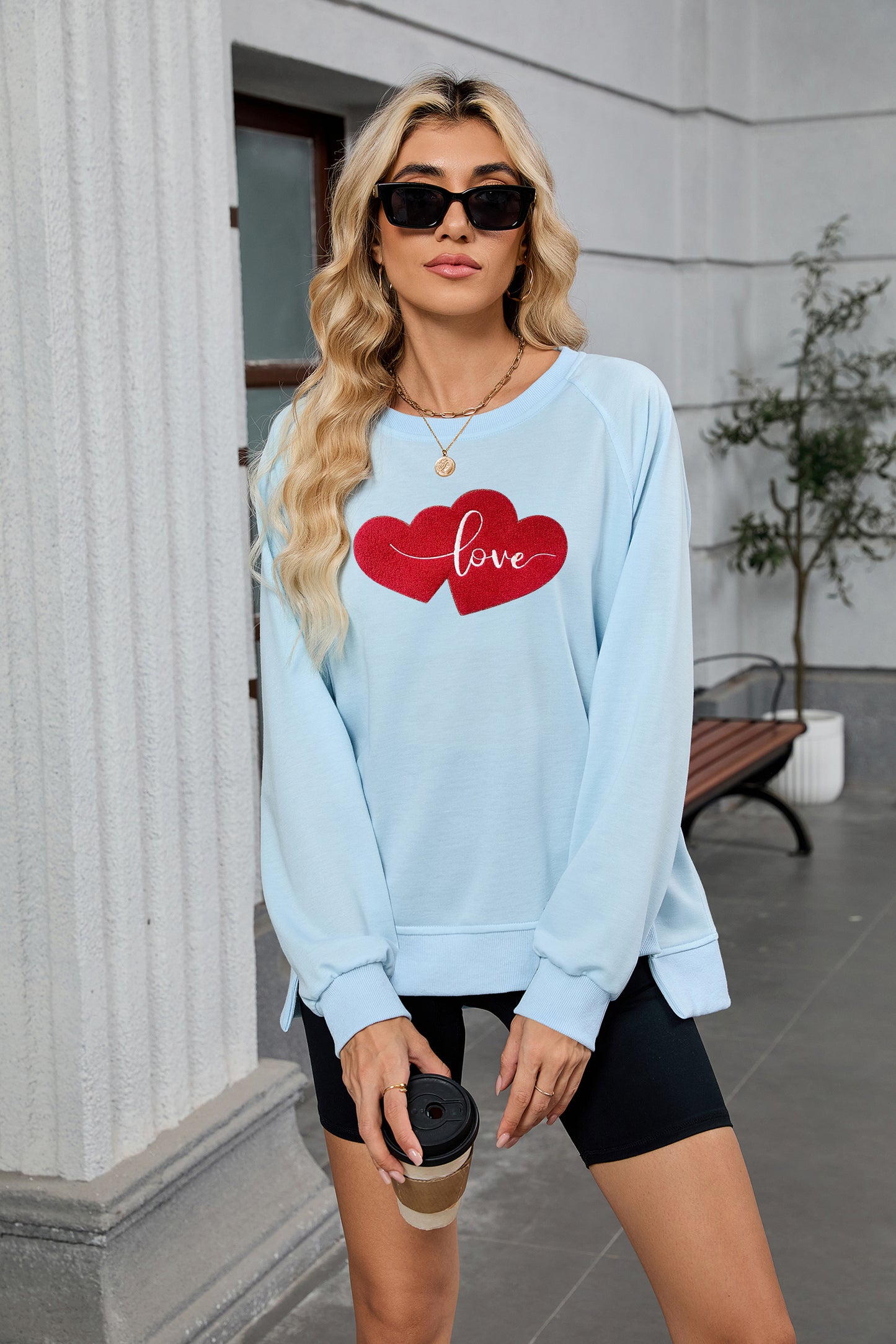 Valentine's Day Double Heart Love Graphic Long Sleeve