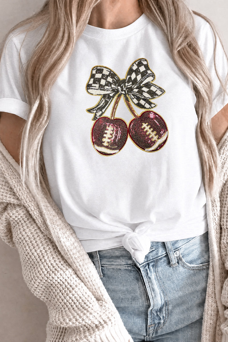 Football Cherry Graphic Rayon Blend Tee Game Day Trendy