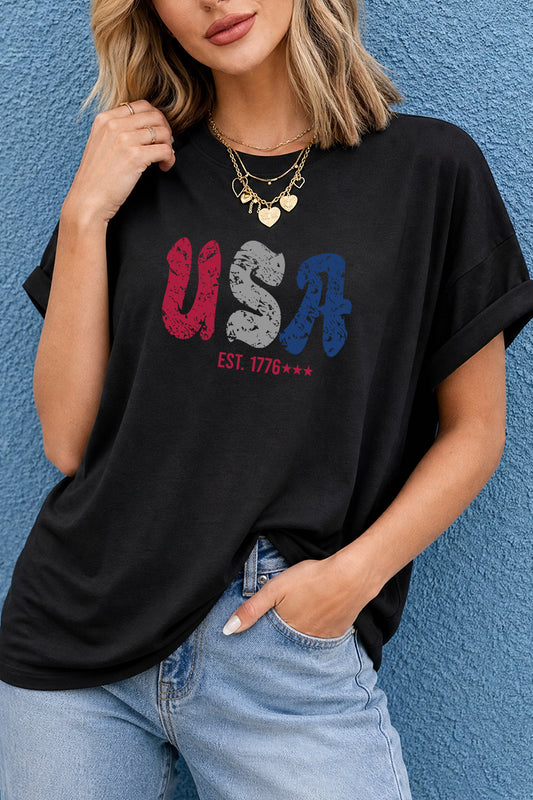USA Est 1776 Vintage Patriotic Oversized Graphic Tee