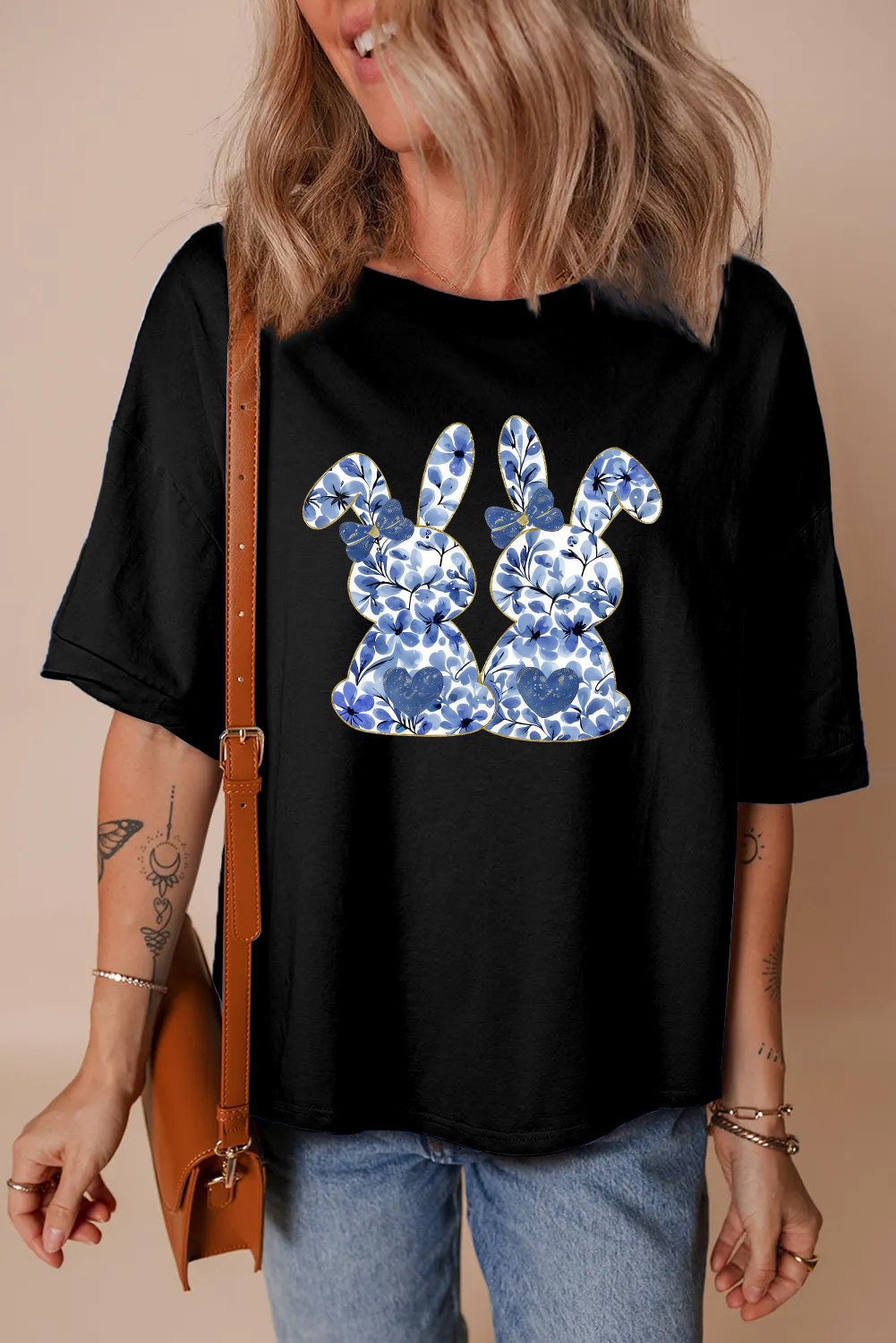 Casual Easter Bunny Graphic Short Sleeve Top