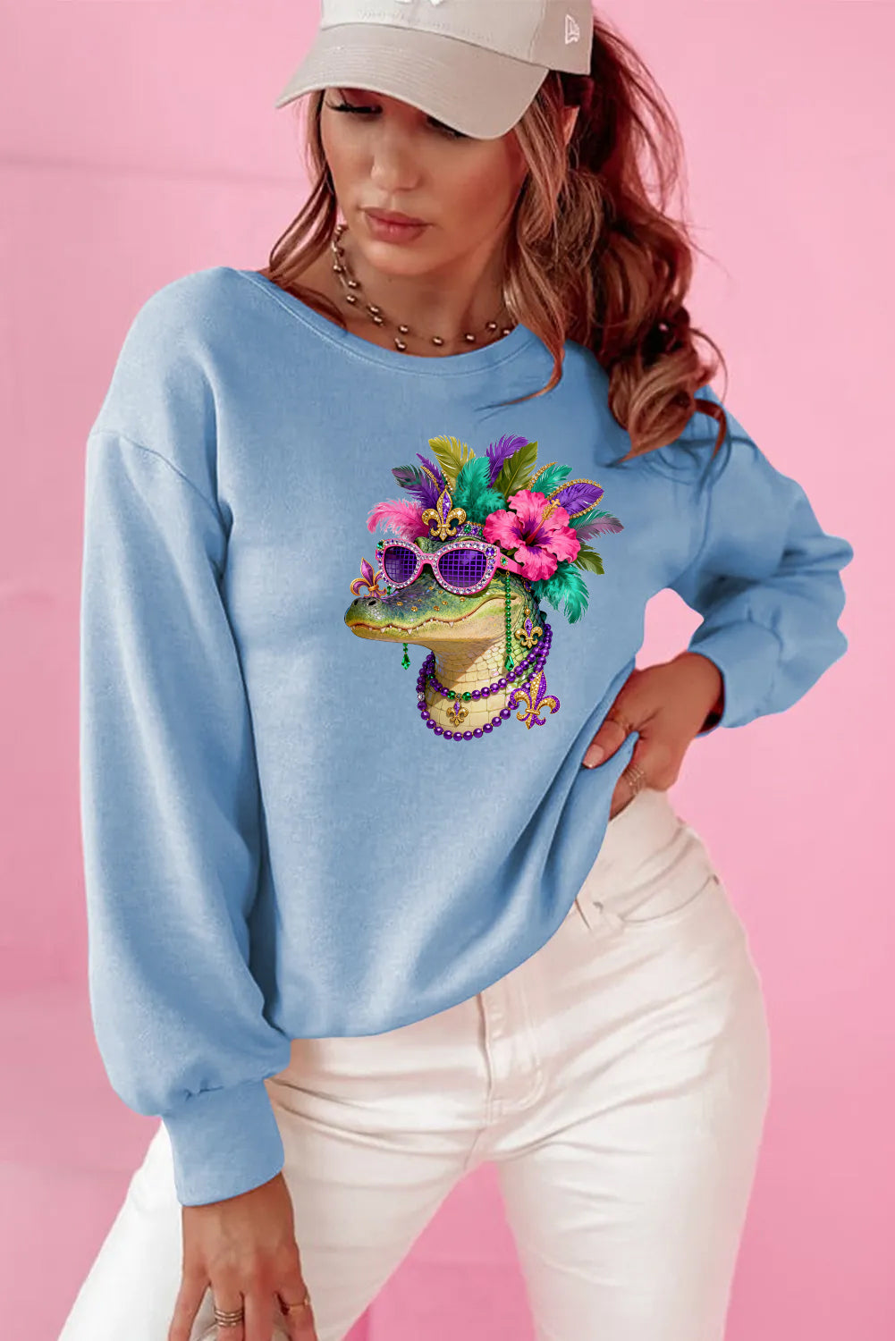 Mardi Gras Gator Sequin Graphic Sweatshirt