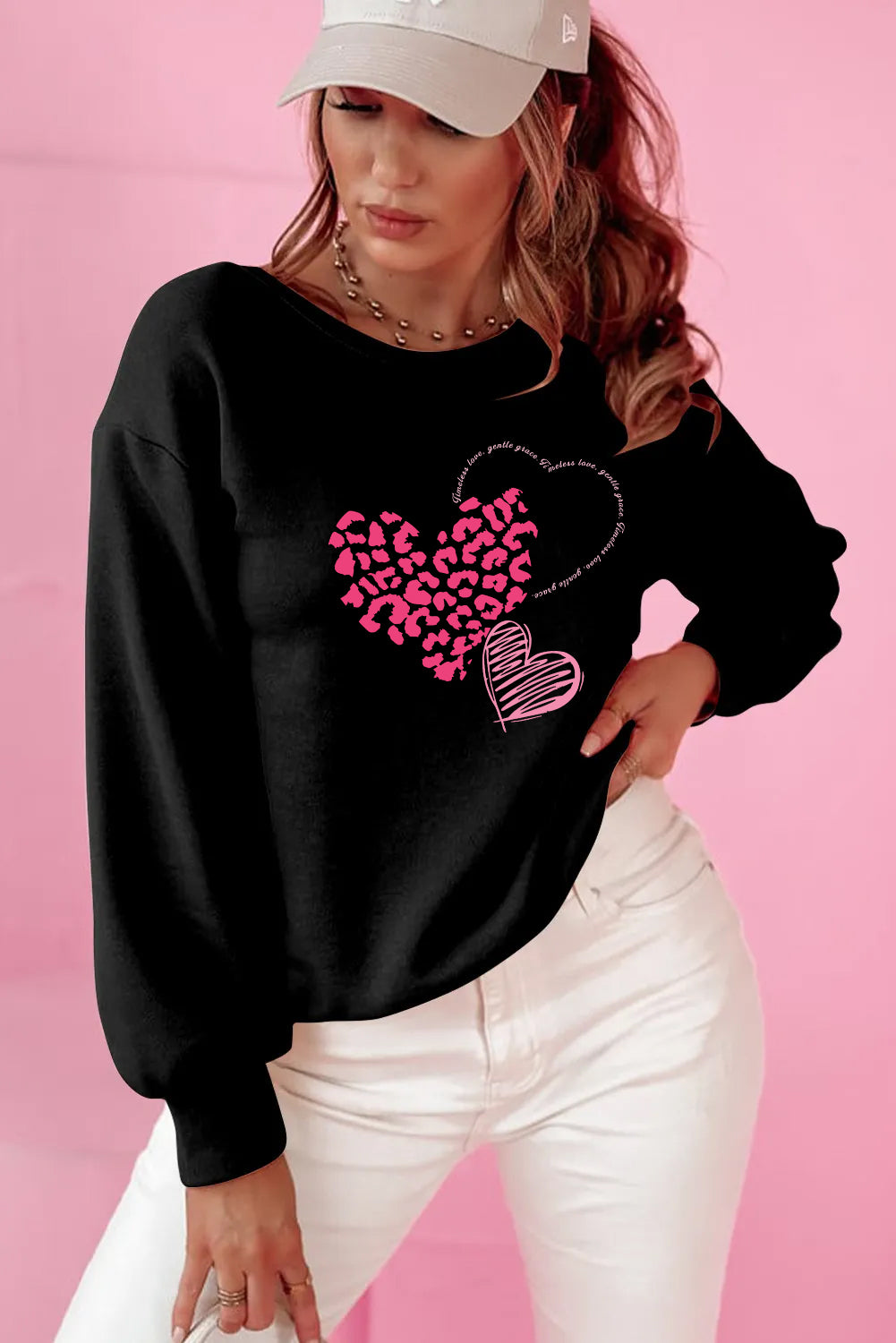 Valentine’s Day Leopard Heart Bow Back Sweatshirt