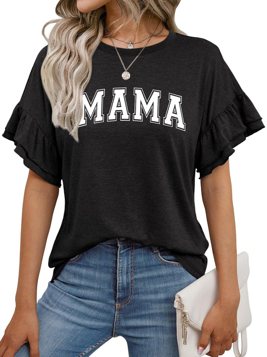 Mother’s Day Floral Mama Graphic Ruffle Sleeve Tee