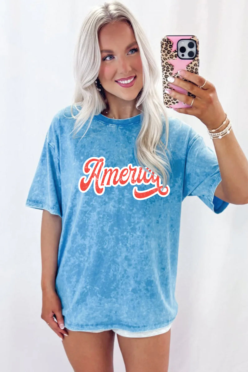America Mineral Wash Graphic Tee Oversized Vintage Patriotic