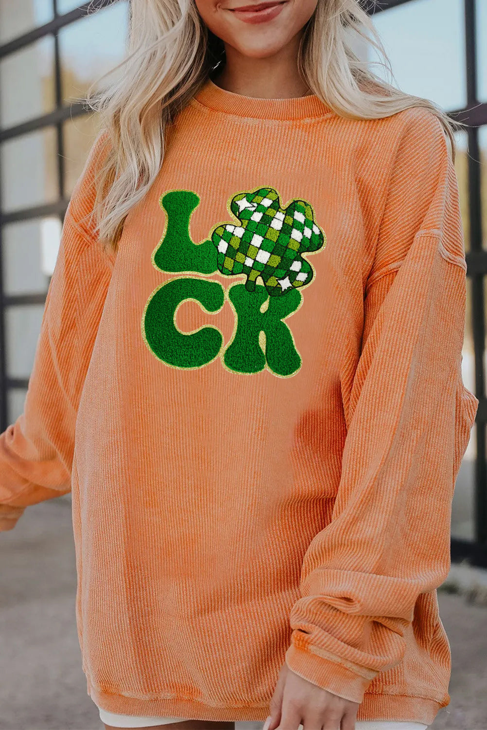 Saint Patrick’s Day LUCK Clover Graphic Corded Sweatshirt