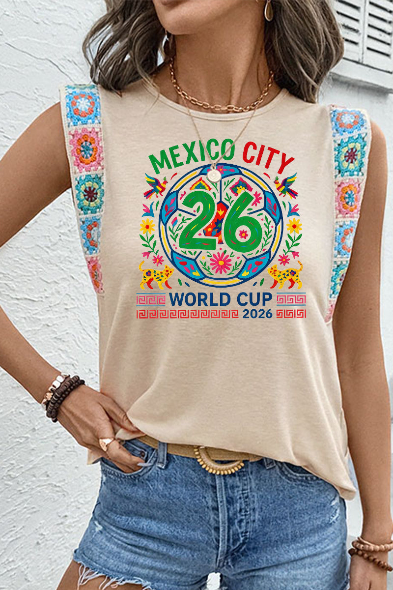 2026 Soccer Graphic Sleeveless Embroidered Tank Top
