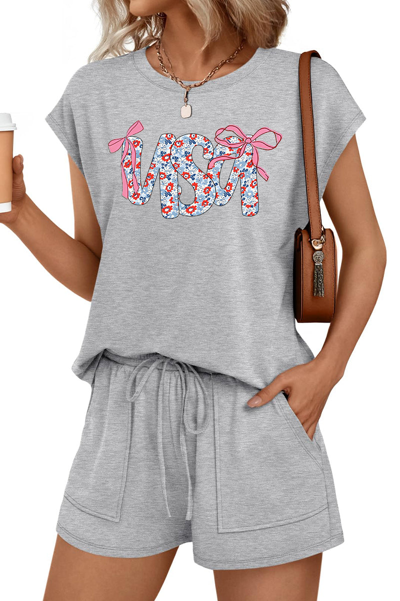 Independence Day America Graphic Lounge Shorts Set
