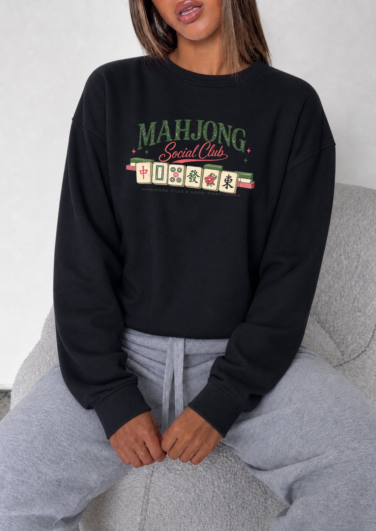 Mahjong Social Club Graphic Crewneck Sweatshirt