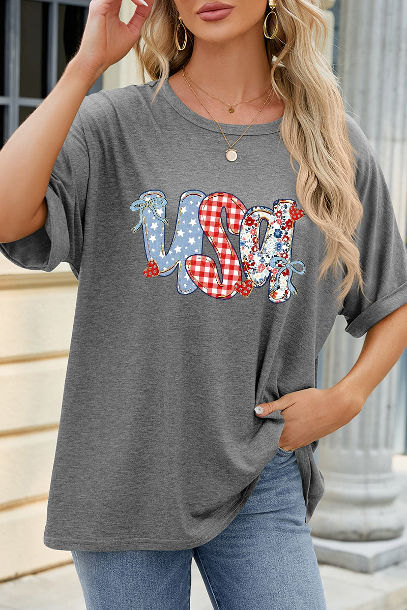 USA Sequin Graphic Oversized Tee Patriotic Summer