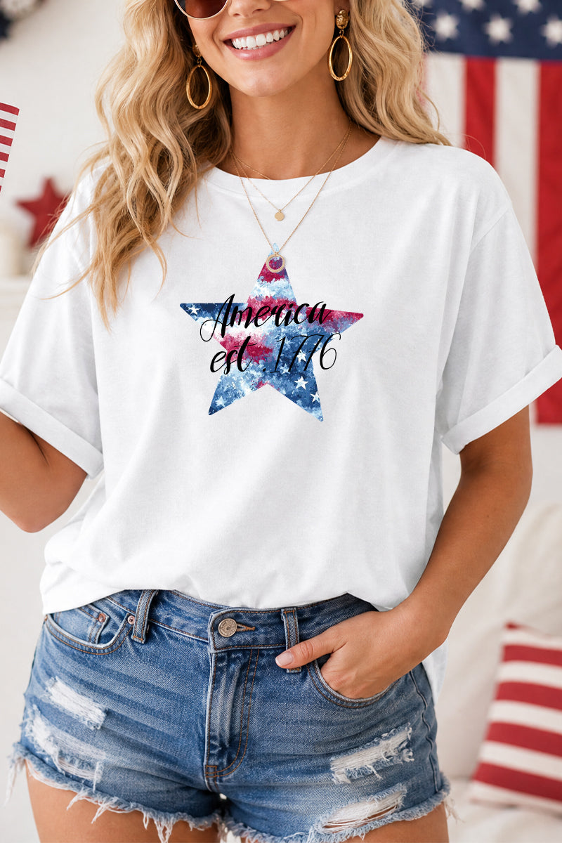 Fourth of July Star Print T Shirt