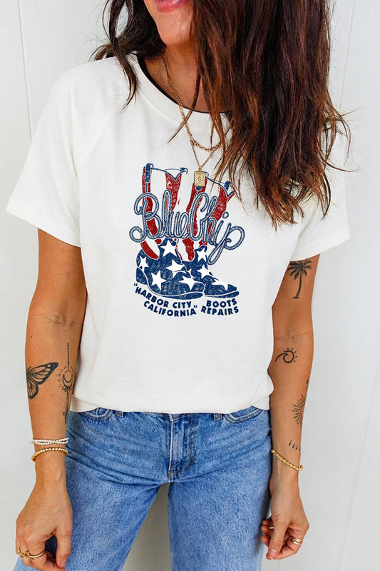 4th of July USA Cowboy Boot Patriotic Graphic Tee