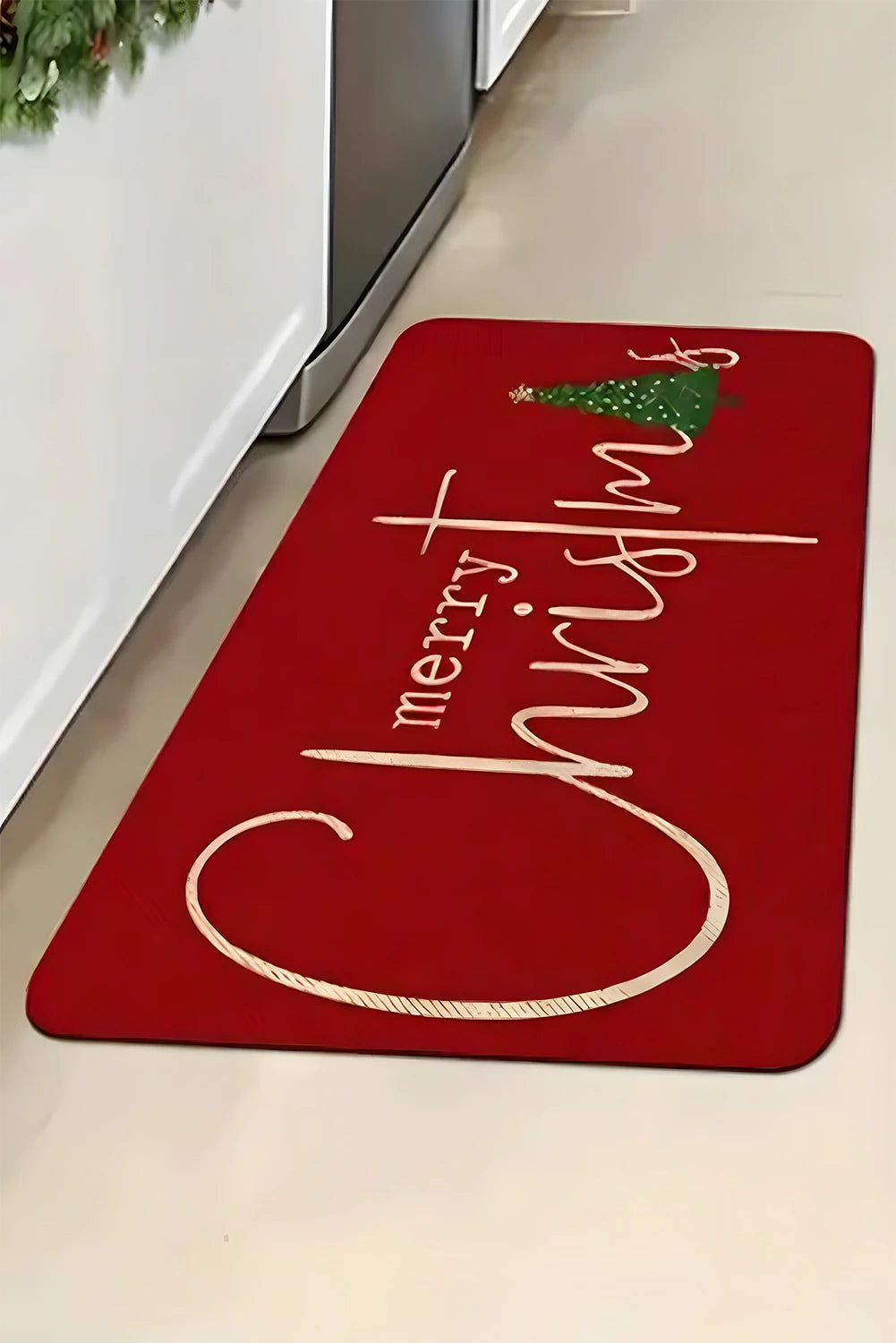 Fiery Red Merry Christmas Print Absorbency Entrance Mat