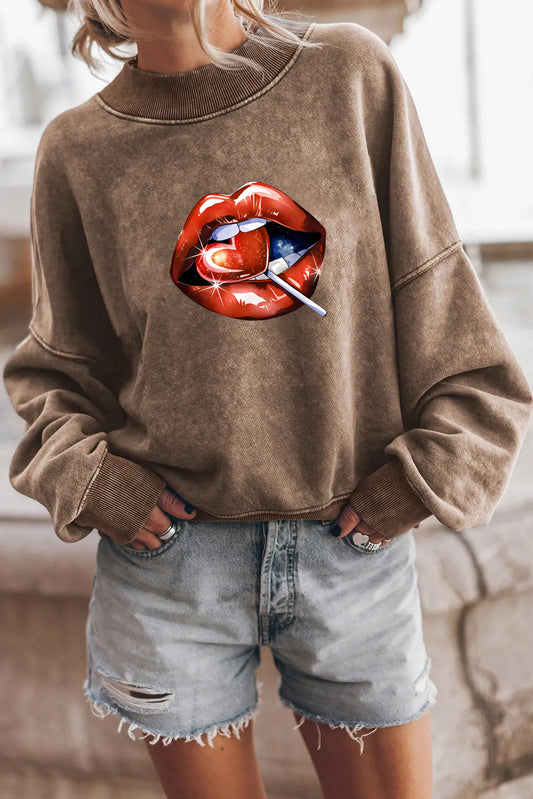 Valentine’s Day Red Lips Heart Lollipop Graphic Sweatshirt
