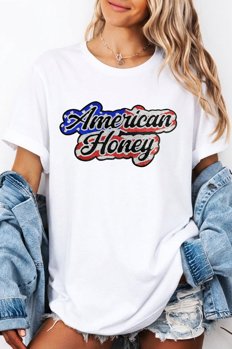 July 4th American Honey Graphic T Shirt Women