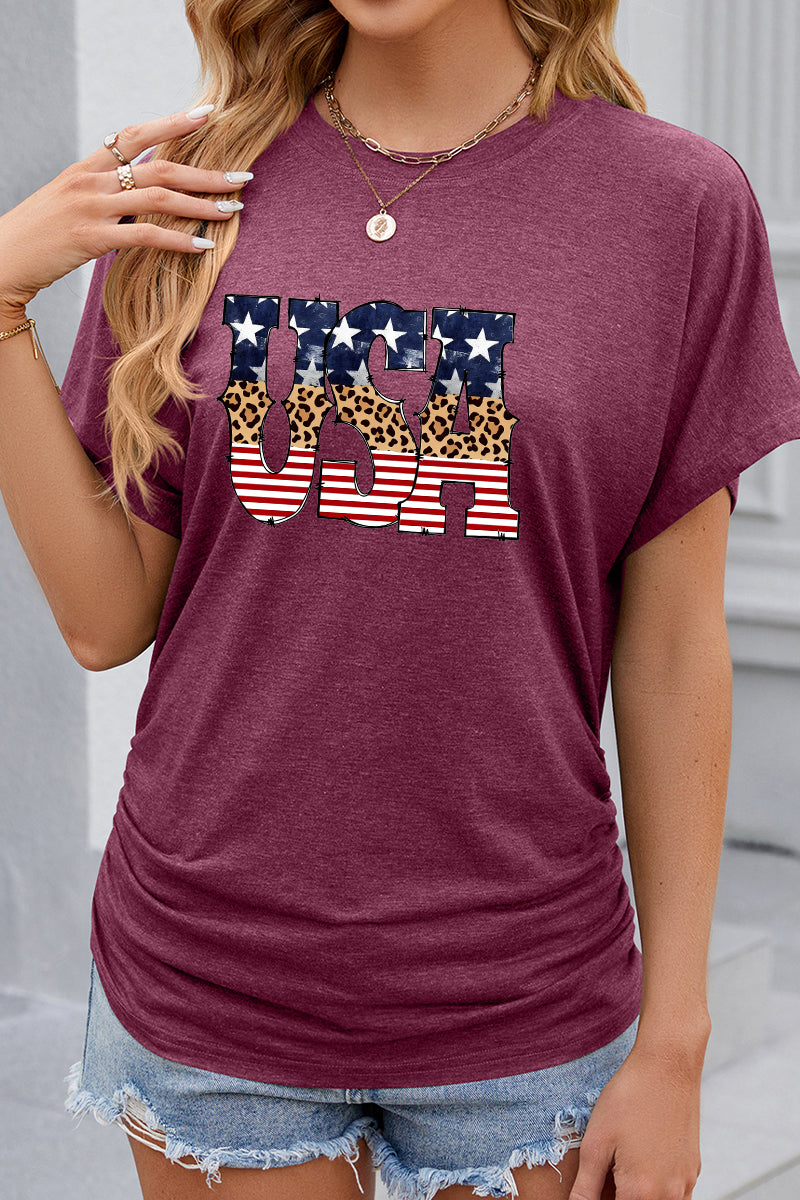 USA Mixed Print Graphic 4th of July Patriotic Tee