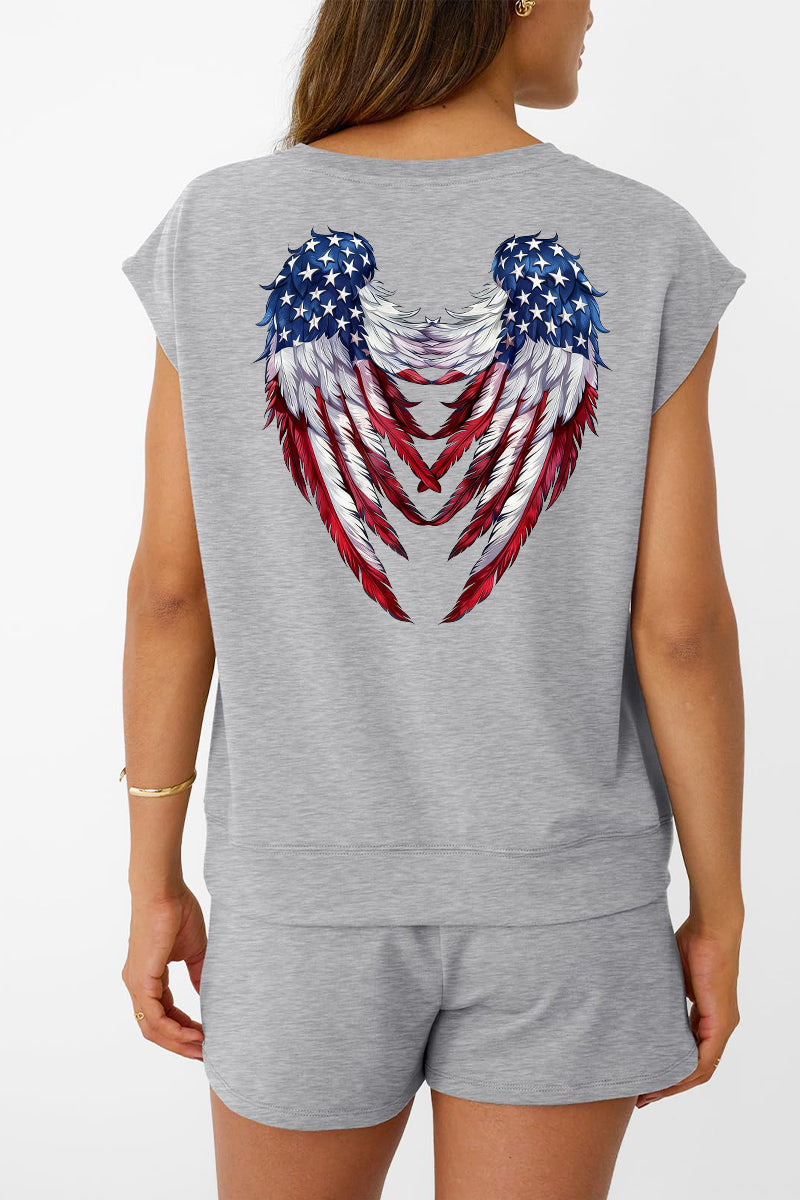 USA Freedom Graphic  Two Piece Set Back Wing Outfit