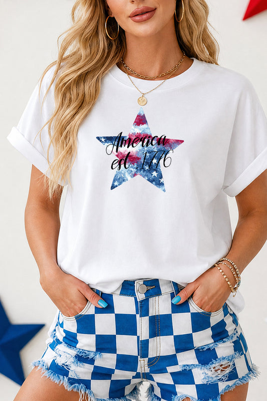 America Est 1776 Patriotic Star Graphic T Shirt