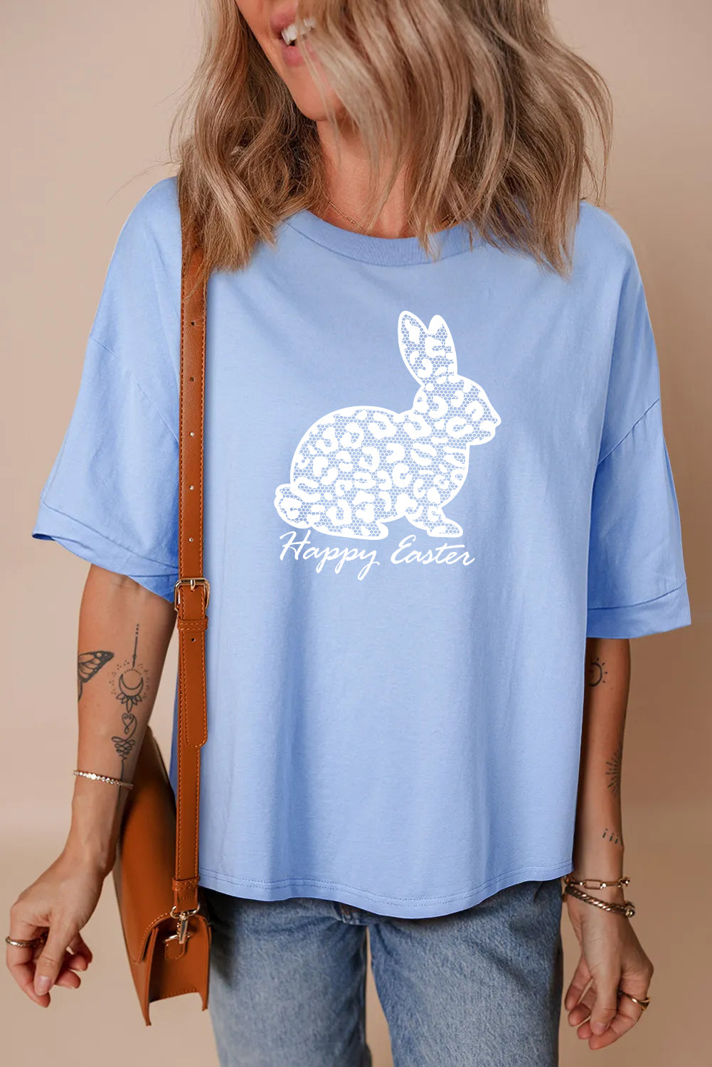 Easter Bunny Graphic Tee Casual Spring Womens Top