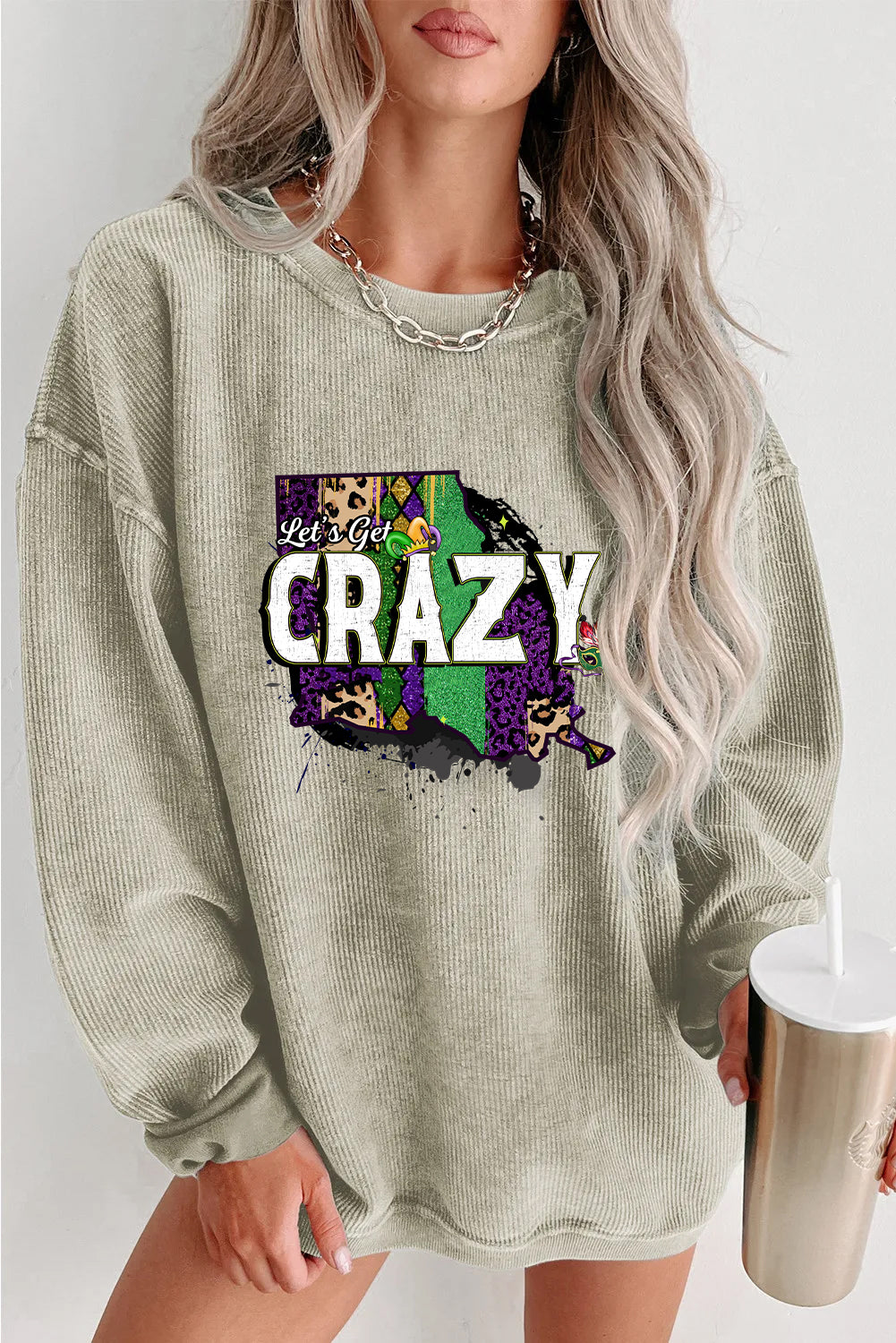 Mardi Gras Crazy Graphic Casual Long Sleeve Top
