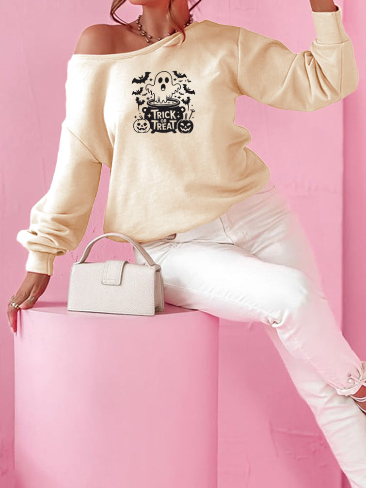 Halloween Trick or Treat Ghost Graphic Sweatshirt