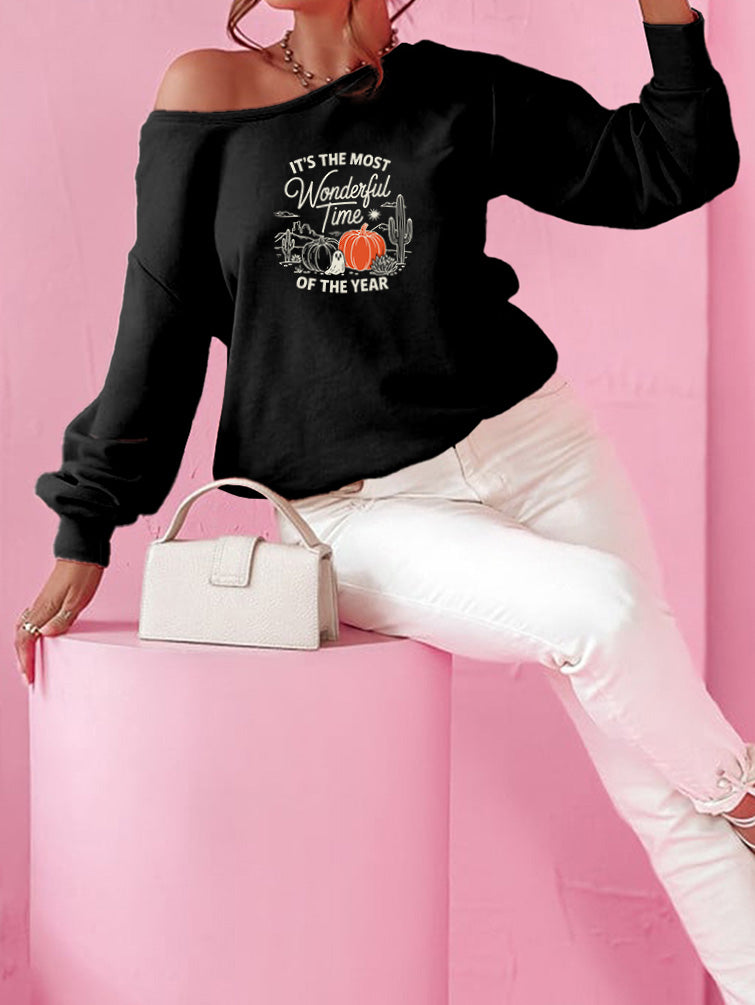 Halloween Pumpkin Ghost Graphic Sweatshirt for Women