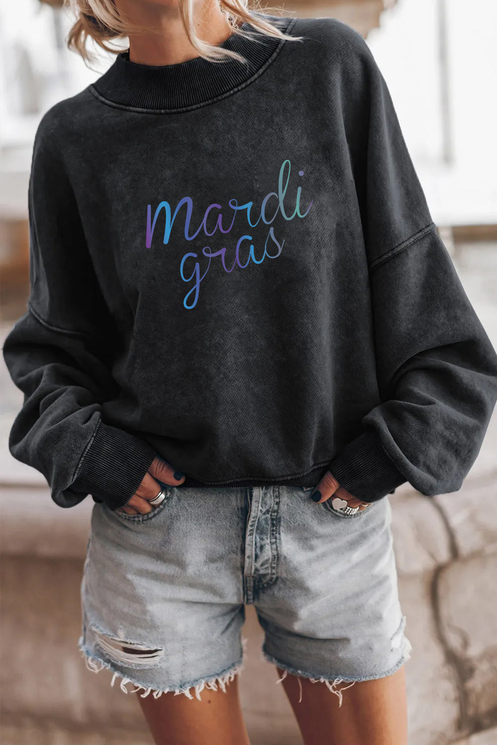 Mardi Gras Soft Gradient Text Pullover Sweatshirt