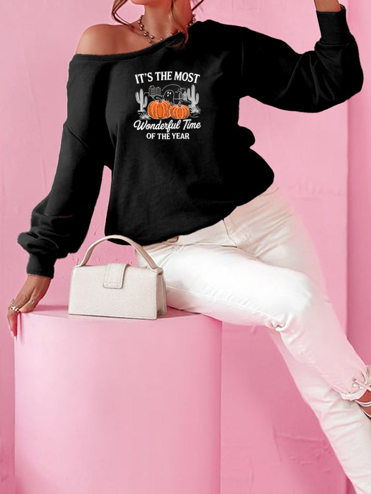 Halloween Pumpkin Graphic Holiday Sweatshirt Casual Top