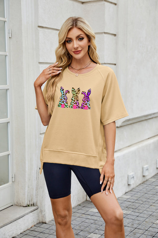 Easter Bunny Bow Graphic Relaxed Fit Spring Tee