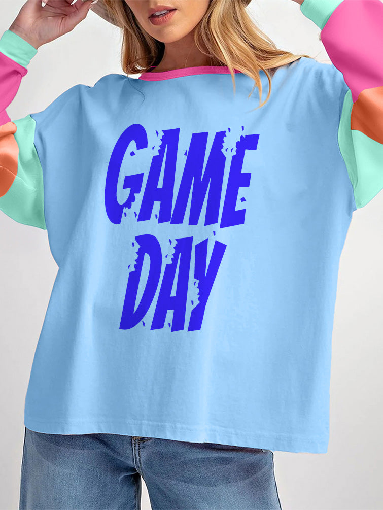 Game Day Color Block Long Sleeve Bold Graphic Tee