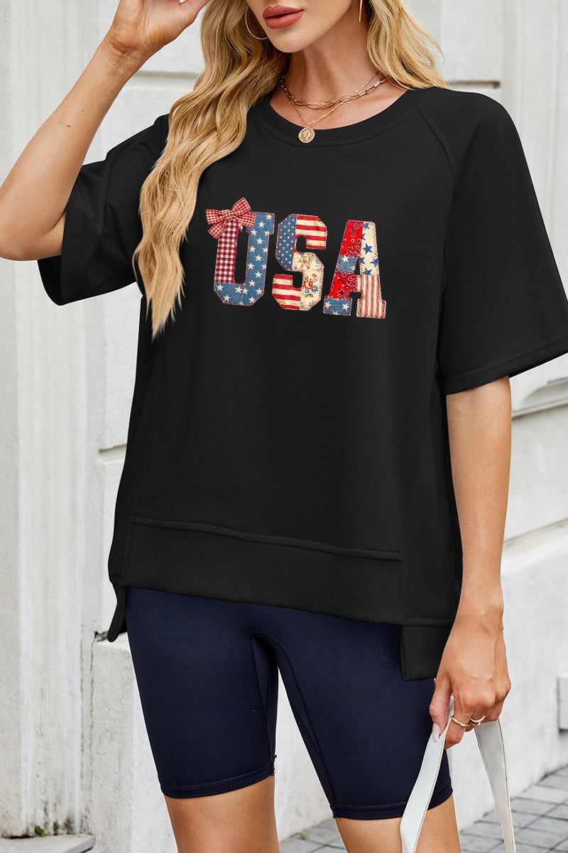 USA Flag Bow Sweatshirt Women Patriotic 4th July Top