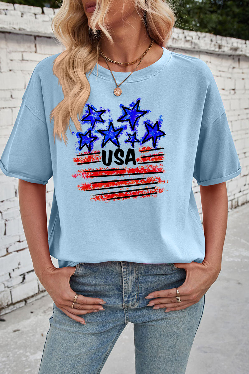 USA Star Flag Cotton Tee Oversized Casual Patriotic
