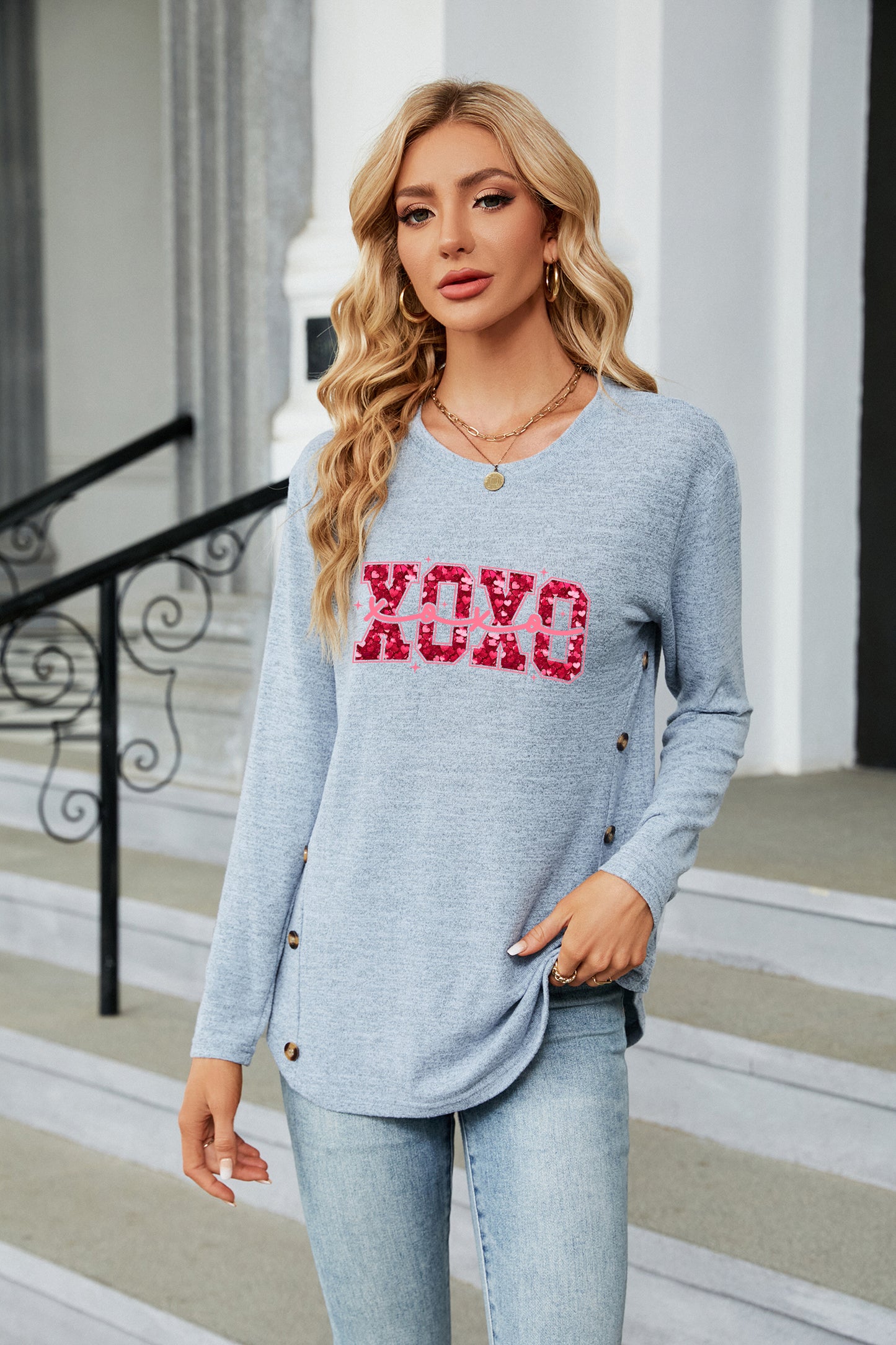 Valentine's Day XOXO Heart Letter Everyday Long Sleeve