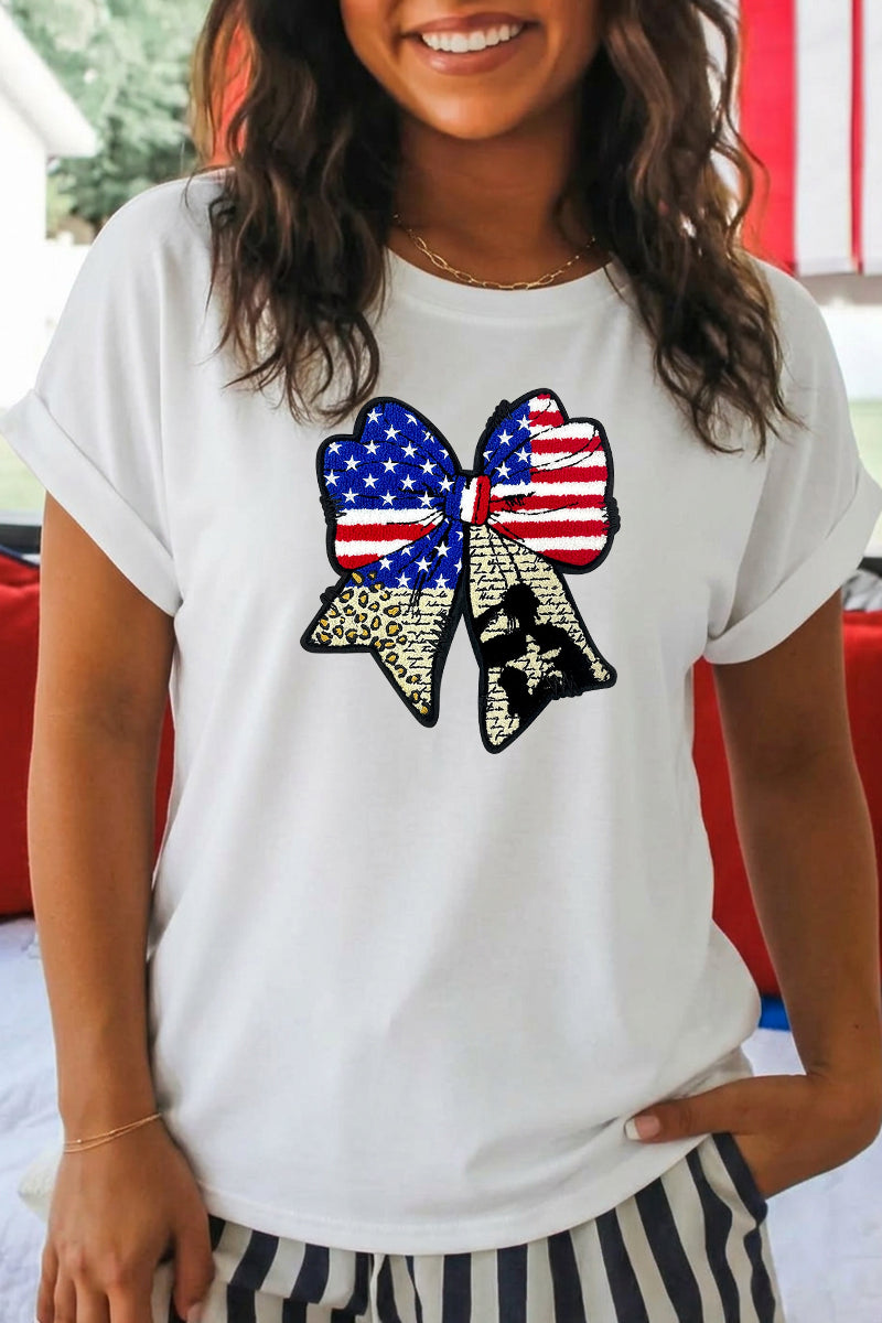 Women Patriotic Bow Flag Graphic Tee 4th of July