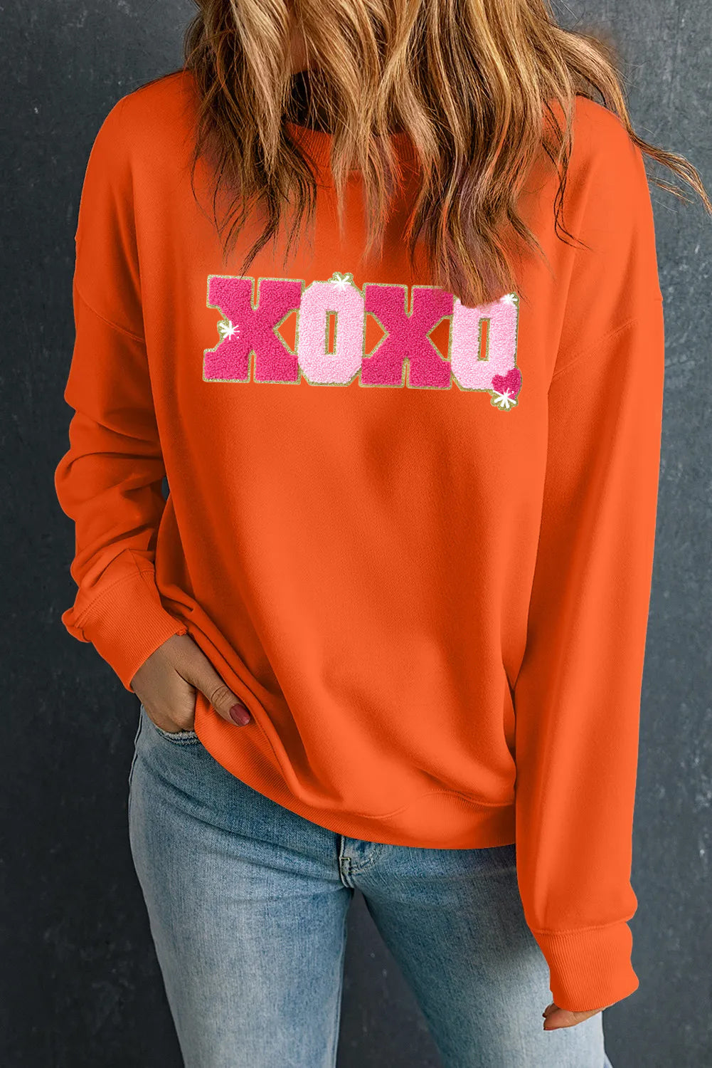 Valentine's Day Pink XOXO Textured Graphic Sweatshirt