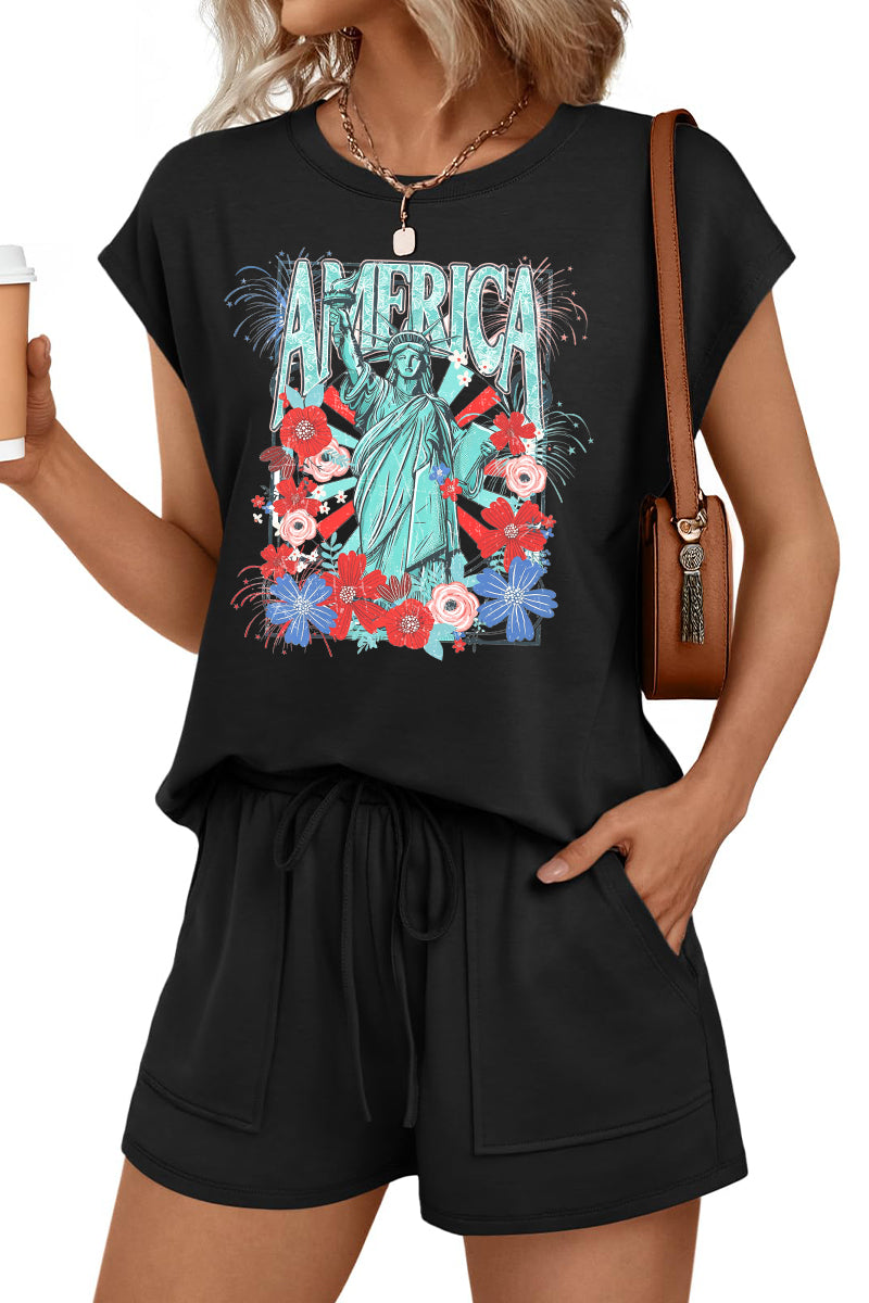 Fourth of July America Graphic Top and Shorts Set