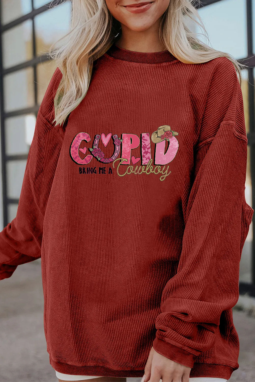 Valentines Day Cupid Cowboy Graphic Casual Sweatshirt