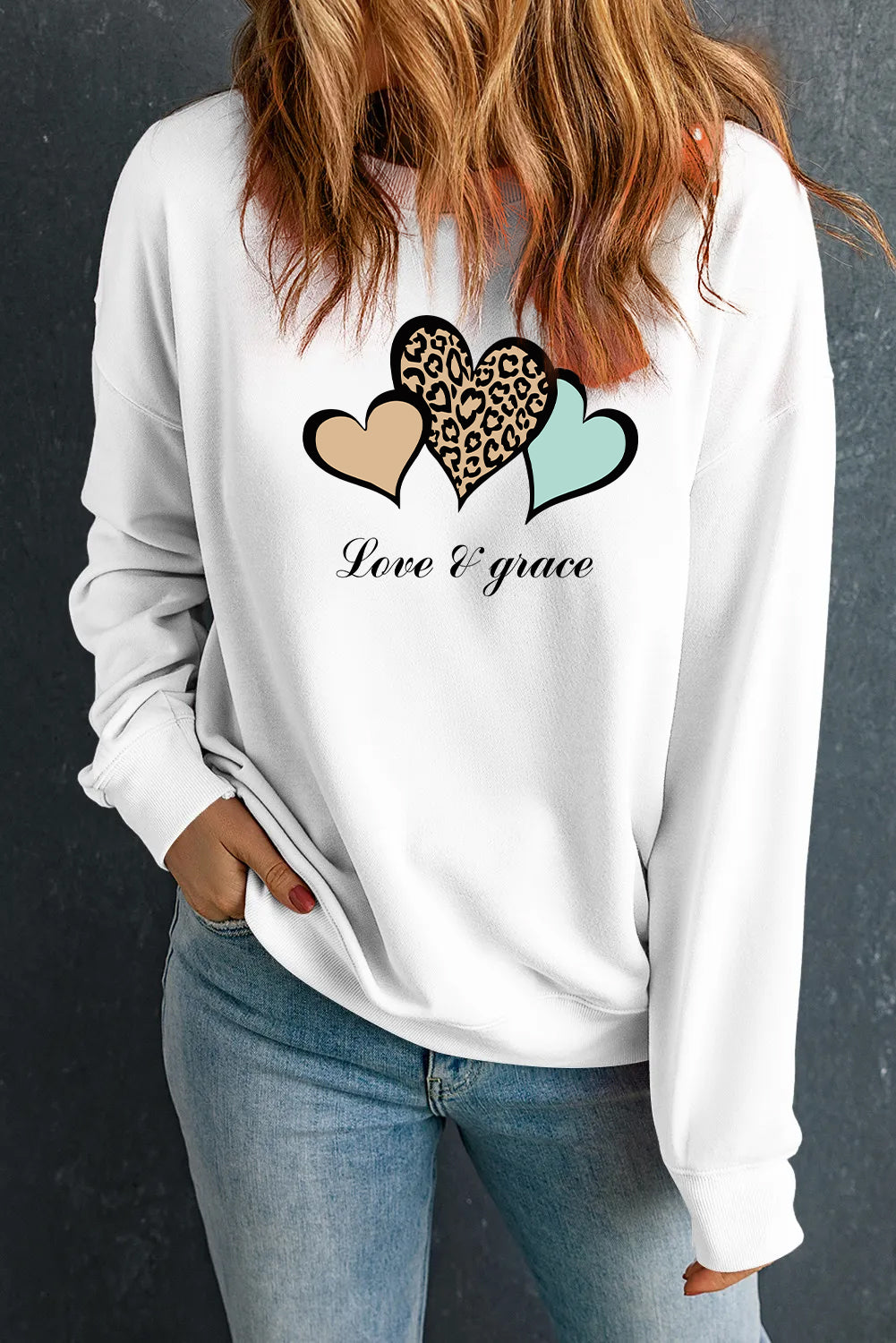 Valentine’s Day Love & Grace Leopard Heart Graphic Sweatshirt