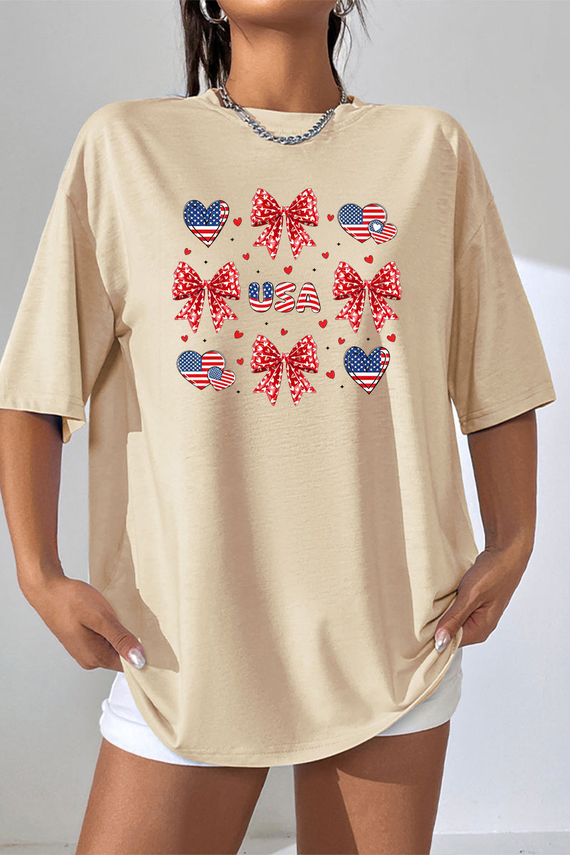 Bow Heart USA Graphic Tee Oversized Casual