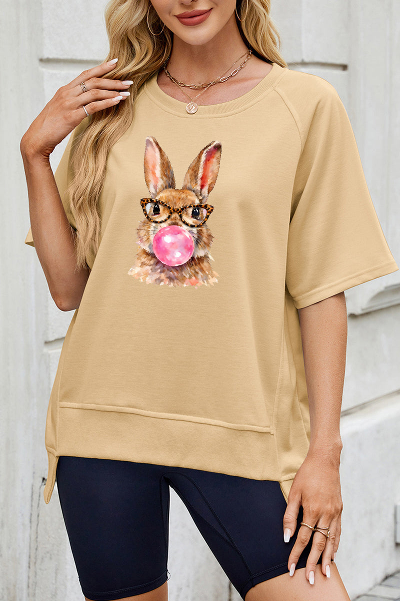 Easter Floral Bunny Graphic Tee Women Spring Casual Shirt