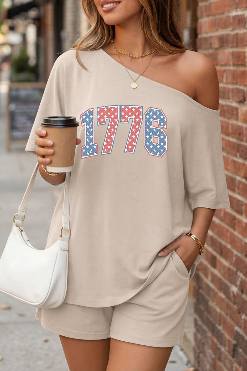 1776 Graphic Off Shoulder Short Sleeve USA Summer Set