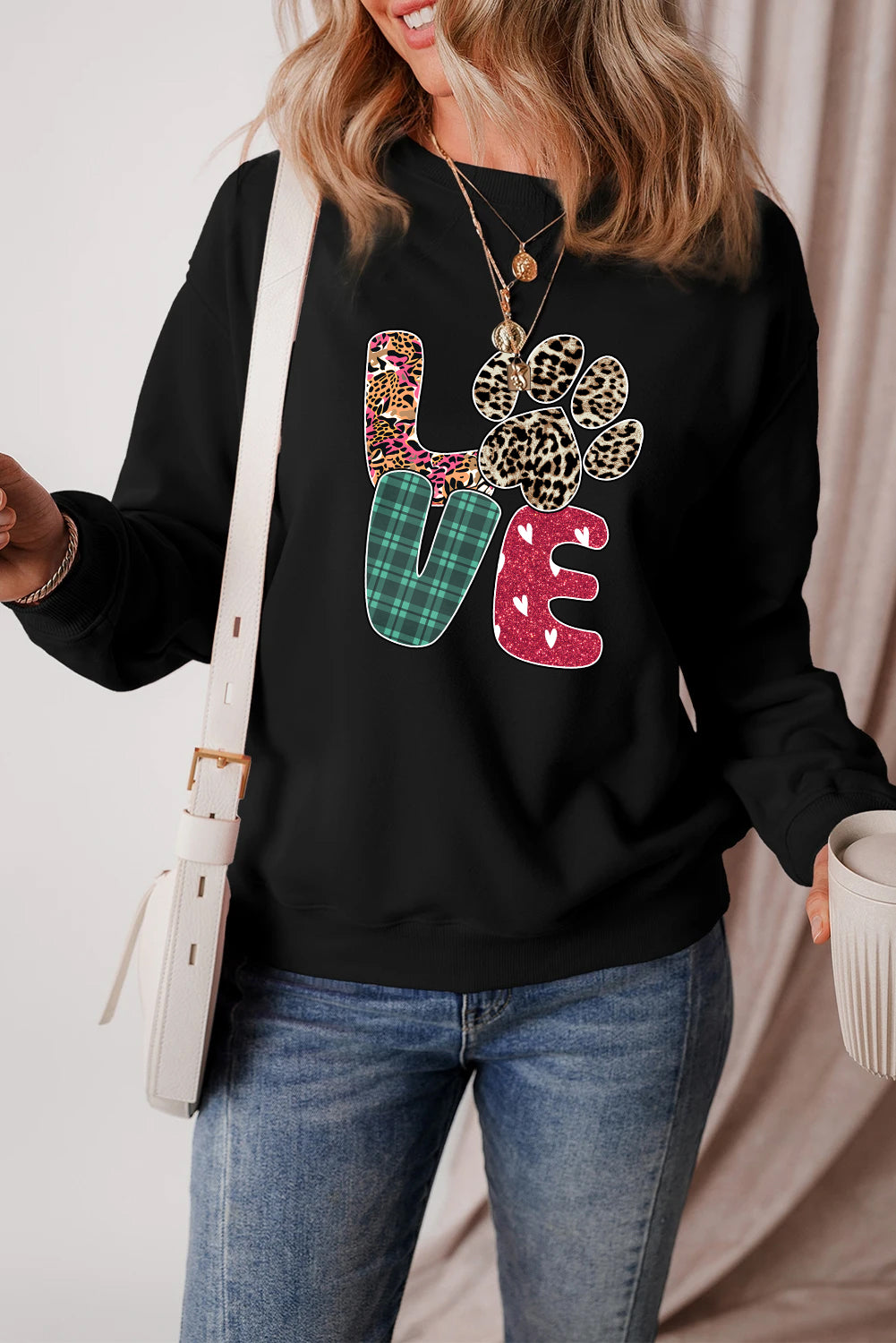 Valentine’s Day Leopard Paw LOVE Graphic Sweatshirt