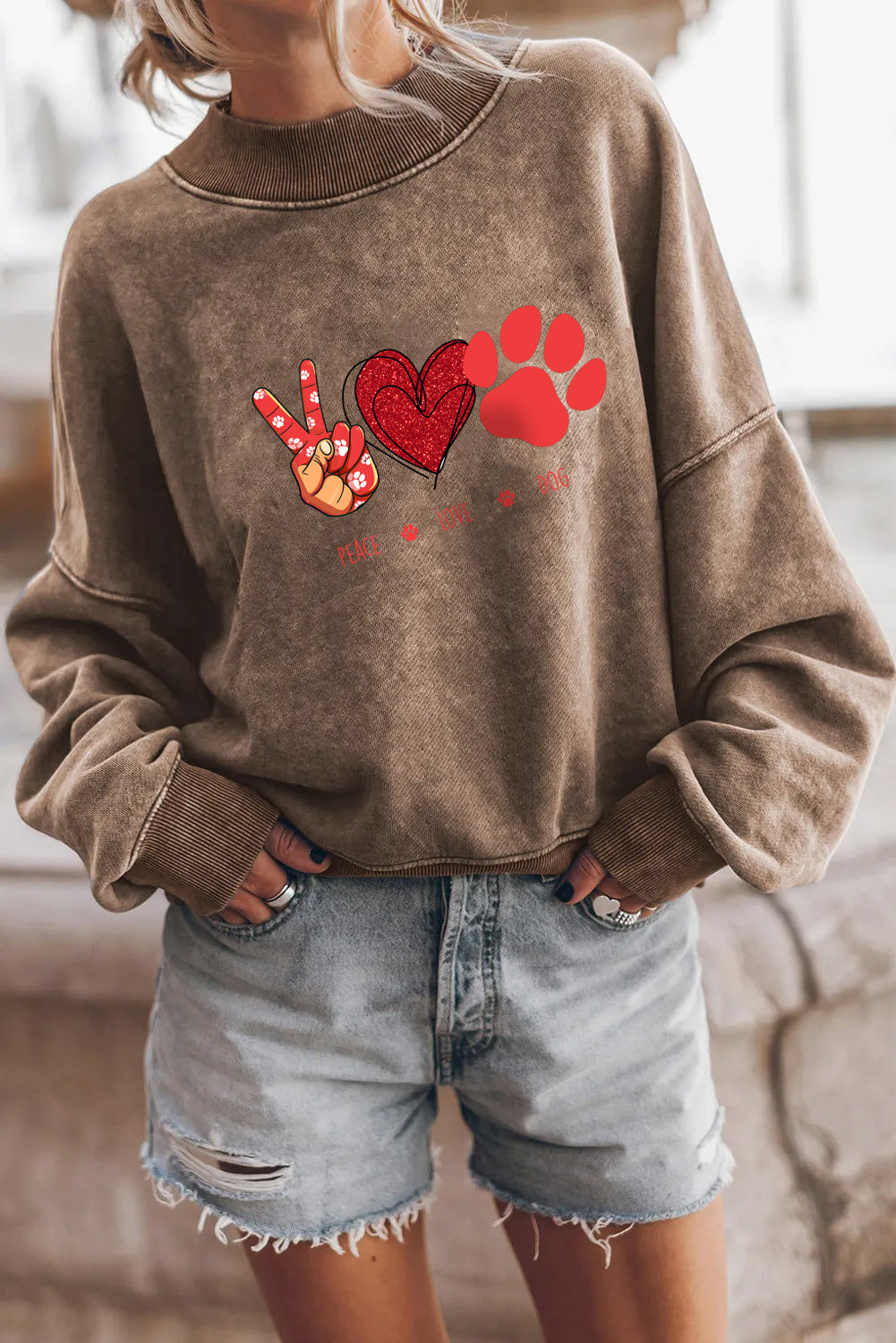 Valentine's Day Cute Peace Heart Paw Graphic Sweatshirt