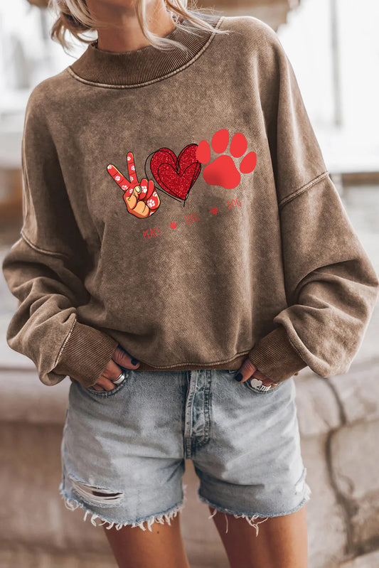 Valentine's Day Cute Peace Heart Paw Graphic Sweatshirt