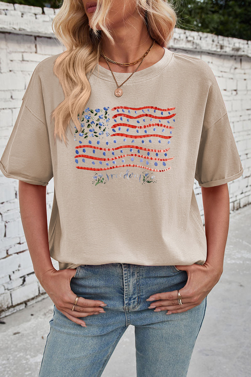 American Flag Cotton Graphic Tee Patriotic Oversized Top