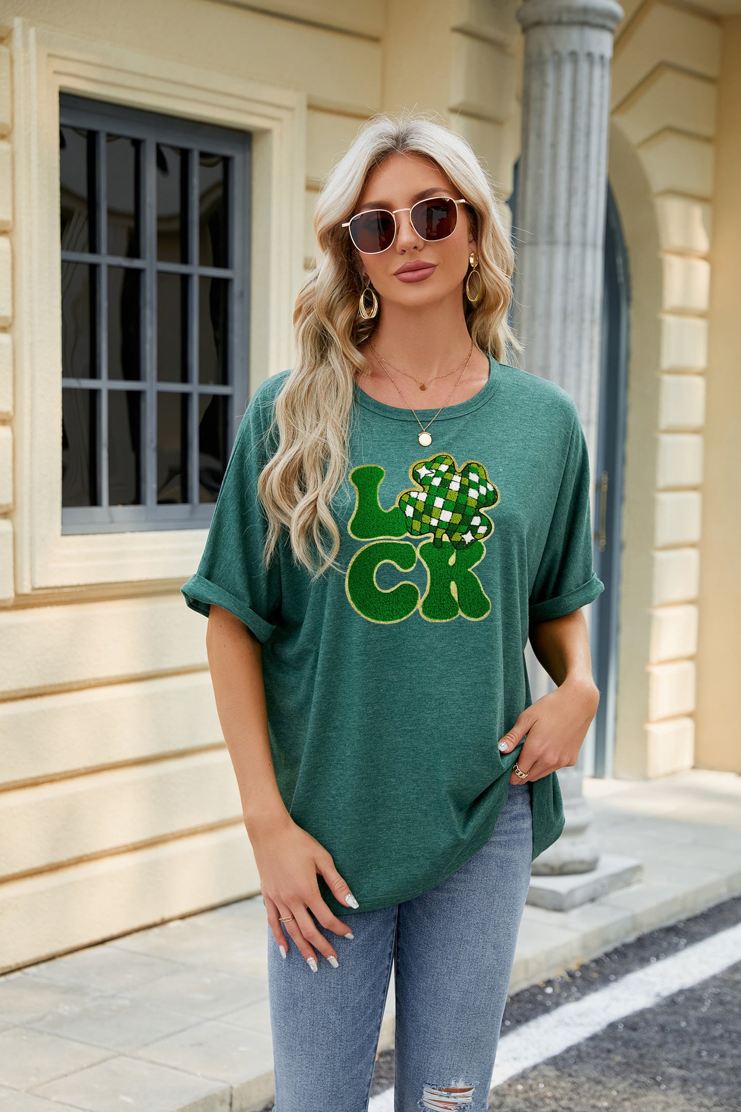 St Patrick’s Day Sequin LUCK Clover Graphic Tee