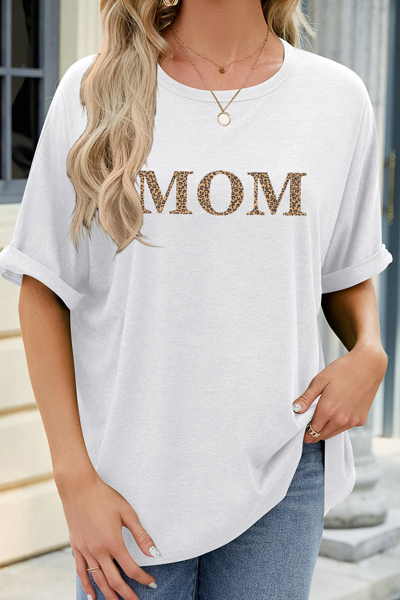 MOM Leopard Letter Graphic Mothers Day Casual Tee