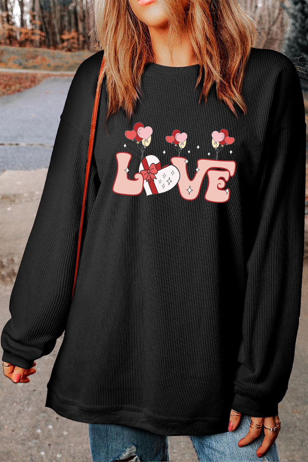 Love Balloon Graphic Corduroy Oversized Sweatshirt