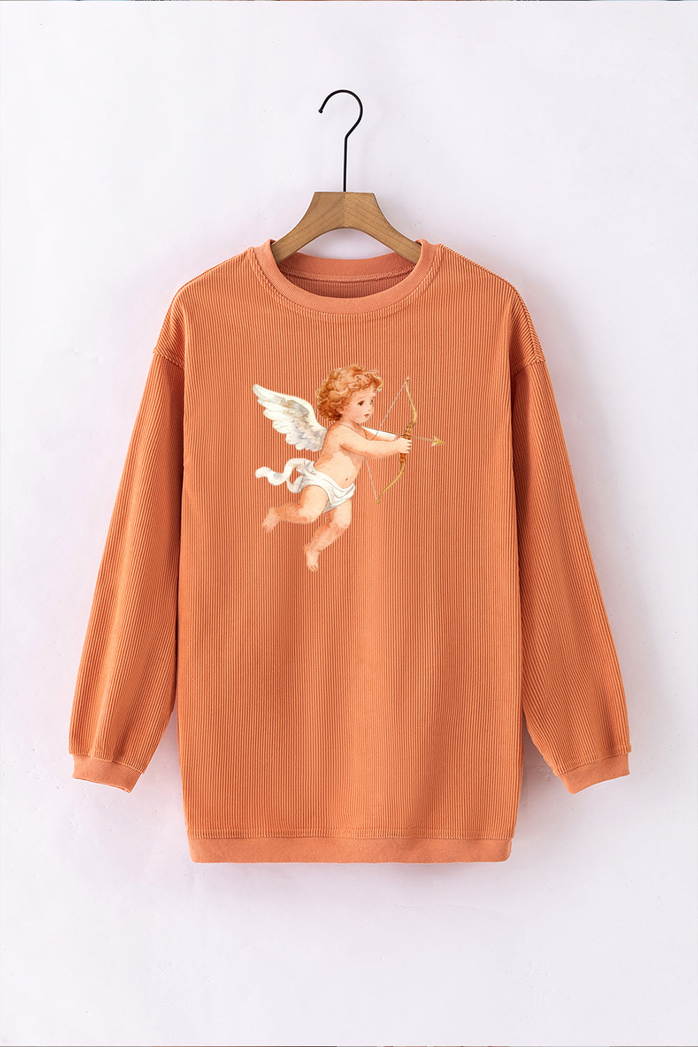 Cupid Angel Print Ribbed Corduroy Oversized Valentine's Sweatshirt