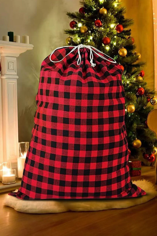 Fiery Red Retro Plaid Reusable Christmas Gift Bag